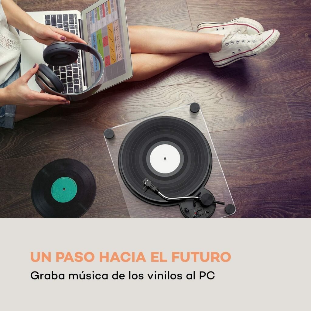 el tocadiscos permite la grabación y traspaso del contenido de los vinilos a MP3. 